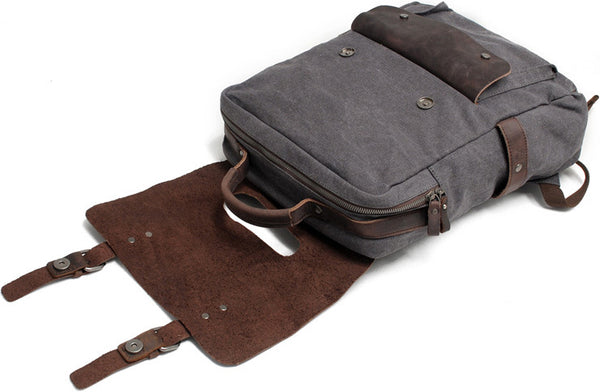 DEEPKEE original nubuck handmade full-grain genuine leather cowhide bag Vintage Waxed Canvas Backpack, Waterproof Rucksack # 8064K_1