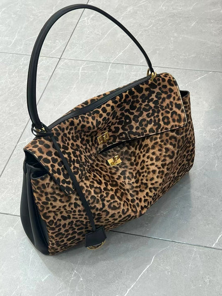 DEEPKEE original nubuck handmade full-grain genuine leather cowhide bag 豹紋 馬毛配牛皮 怠惰托特包 MN082702號