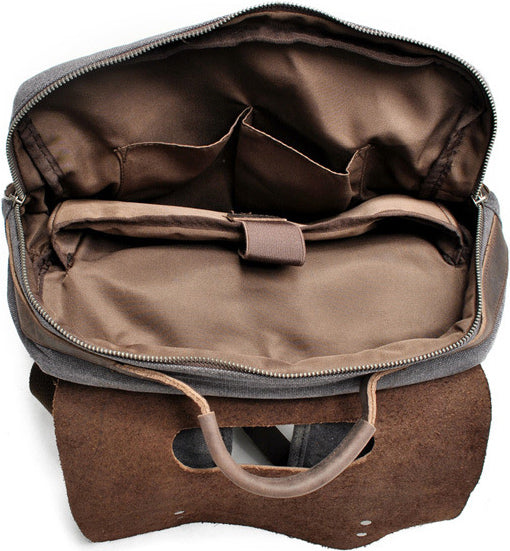 DEEPKEE original nubuck handmade full-grain genuine leather cowhide bag Vintage Waxed Canvas Backpack, Waterproof Rucksack # 8064K_1