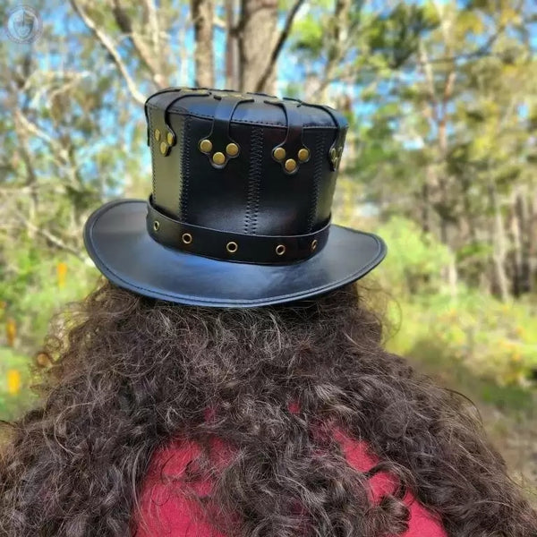 DEEPKEE original nubuck handmade full-grain genuine leather cowhide bag Black Dapper Steampunk Hat #HG144