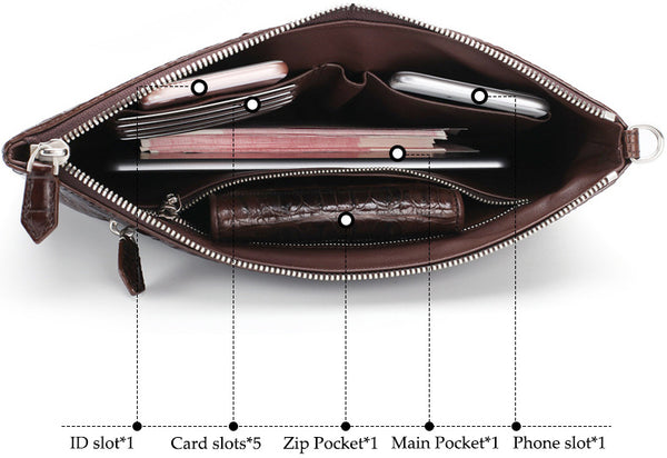 DEEPKEE original nubuck handmade full-grain genuine leather cowhide bag Crocodile Leather Clutch Bag For Men #2024