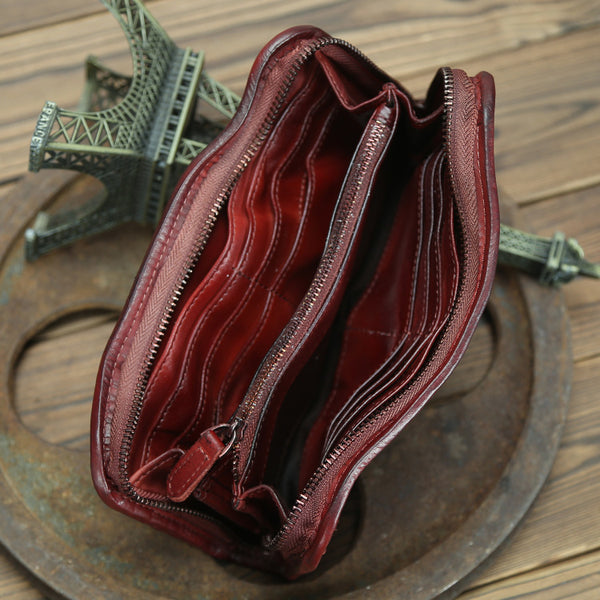 DEEPKEE original nubuck handmade full-grain genuine leather cowhide bag Handmade Leather Mens Long Chain Wallet Bifold Biker Wallet Zipper Clutch Wallet for Men #SG012