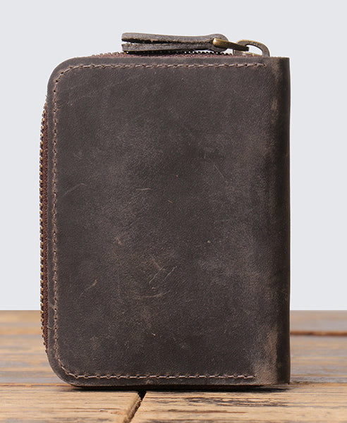 DEEPKEE original nubuck handmade full-grain genuine leather cowhide bag DEEPKEEE HANDMADE Mouth Organ Wallet/Card Holder No.J005