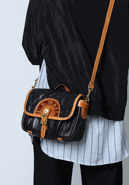 DEEPKEE original nubuck handmade full-grain genuine leather cowhide bag Literary Style Pleated, Vintage Messenger Bag No.190670