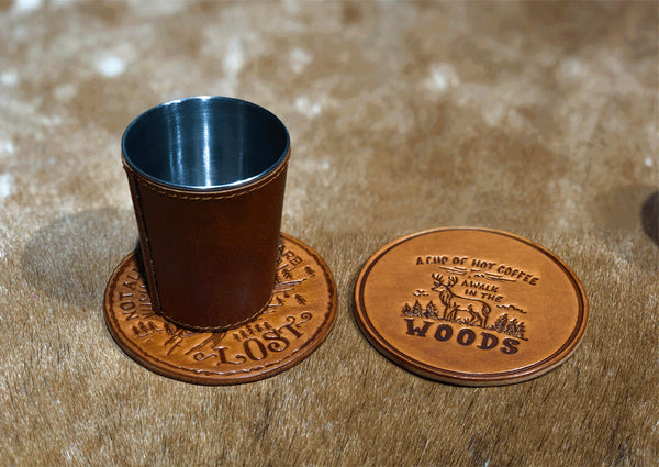 DEEPKEE original nubuck handmade full-grain genuine leather cowhide bag Cowhide Coffee Coaster, motorcycle style tea coaster #487841