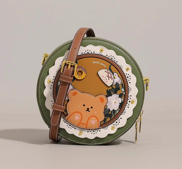 DEEPKEE original nubuck handmade full-grain genuine leather cowhide bag DEEPKEE HANDMADE LEATHER Miss Gail Luxury OOTD Round Crossbody Bag #G1144