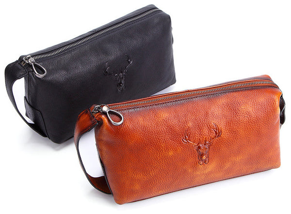 DEEPKEE original nubuck handmade full-grain genuine leather cowhide bag Cool Brown Black Coffee Leather Clutch Bag Purse Business Handbag #8185