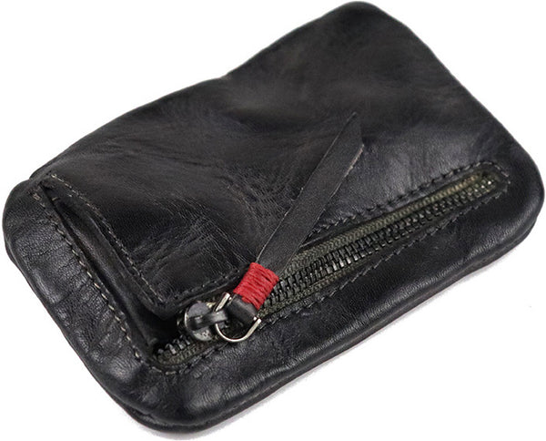 DEEPKEE original nubuck handmade full-grain genuine leather cowhide bag Vintage Slim Tan Leather Coin Wallet Zipper Coin Holder #SG121