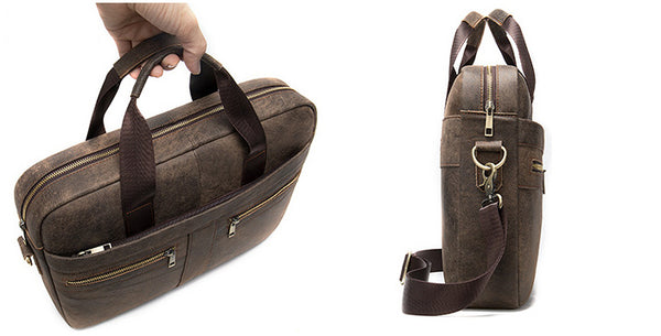 DEEPKEE original nubuck handmade full-grain genuine leather cowhide bag DEEPKEE LEATHER | 14 inch business briefcase No.2019A&2099