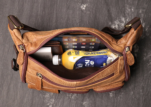 DEEPKEE original nubuck handmade full-grain genuine leather cowhide bag Fanny Packs Chest Bag No.201