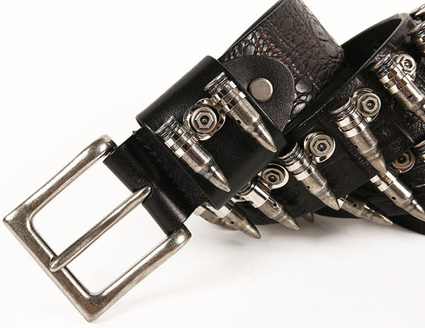 DEEPKEE original nubuck handmade full-grain genuine leather cowhide bag Hip Hop Punk Rock Metal Bullet Studded Cowhide Belt #210170