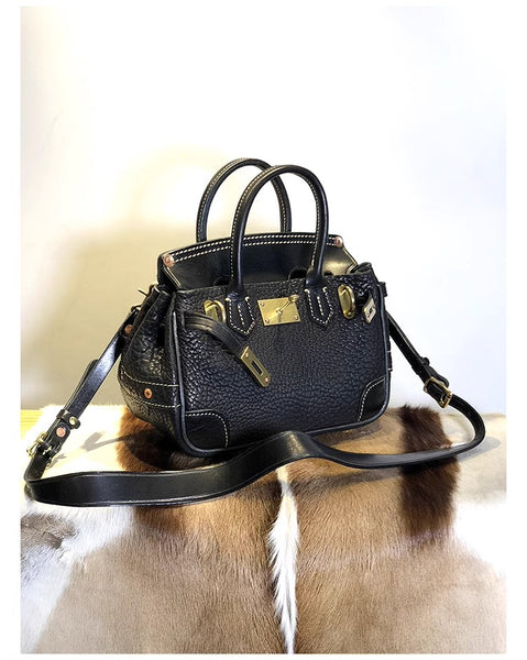 DEEPKEE original nubuck handmade full-grain genuine leather cowhide bag Shrunk Grain Cowhide Replic Faux Birkin 25 Bag #EOL-4494