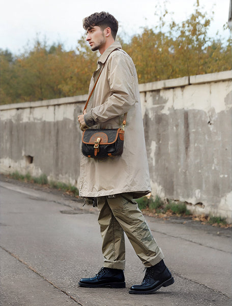 DEEPKEE original nubuck handmade full-grain genuine leather cowhide bag Literary Style Pleated, Vintage Messenger Bag No.190670