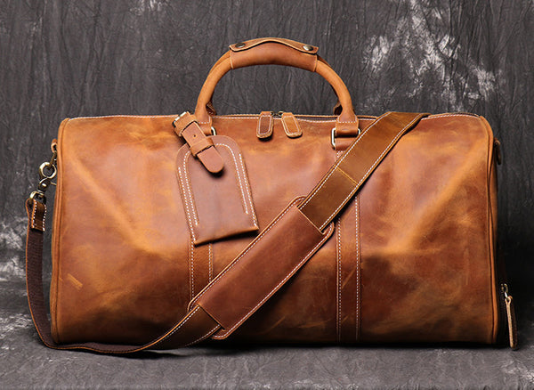 DEEPKEE original nubuck handmade full-grain genuine leather cowhide bag DEEPKEE LEATHER | The Dagny Weekender, Large Leather Duffle Bag No.30009