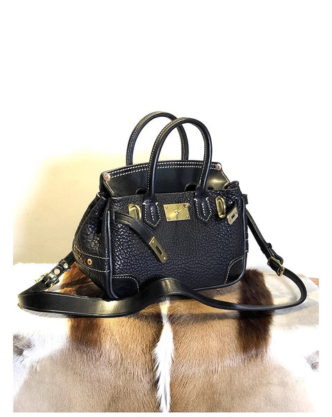 DEEPKEE original nubuck handmade full-grain genuine leather cowhide bag Shrunk Grain Cowhide Replic Faux Birkin 25 Bag #EOL-4494