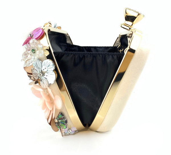 DEEPKEE original nubuck handmade full-grain genuine leather cowhide bag The Handmade Flower Beaded Clutch Bag #OC3815