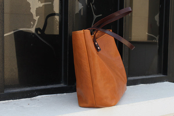 DEEPKEE original nubuck handmade full-grain genuine leather cowhide bag Vegetable Tanned Leather Cowhide Large Capacity Shopping Shoulder Bag KM-5276