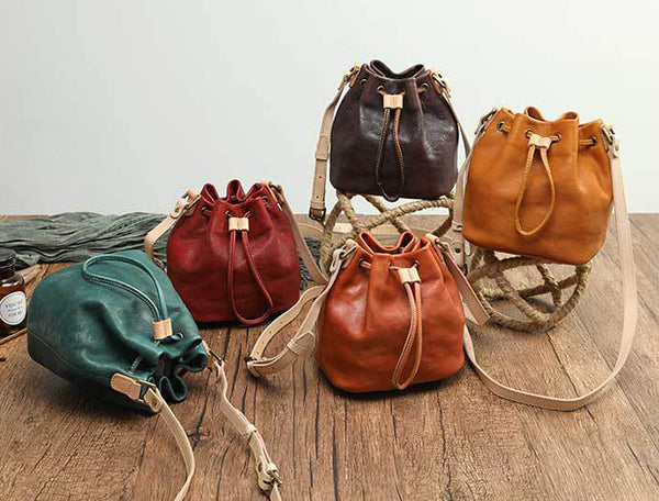 DEEPKEE original nubuck handmade full-grain genuine leather cowhide bag Deepkee leather bucket tassel bag 21030