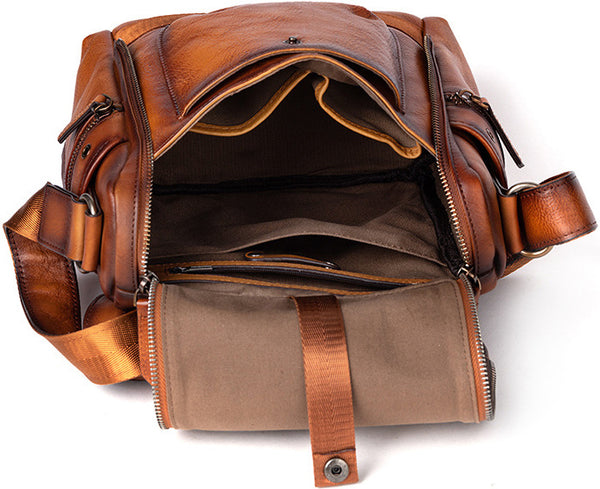 DEEPKEE original nubuck handmade full-grain genuine leather cowhide bag Square Roomy Messenger Bag #13522