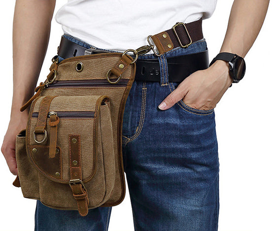 DEEPKEE original nubuck handmade full-grain genuine leather cowhide bag Outdoor Cycling Leg Bag #6001