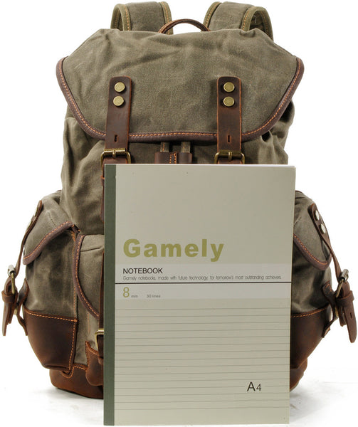 DEEPKEE original nubuck handmade full-grain genuine leather cowhide bag Canvas Spliced Leather Mountaineering Backapck #9508