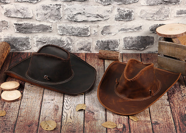 DEEPKEE original nubuck handmade full-grain genuine leather cowhide bag DEEPKEE shop brown leather hat 3040