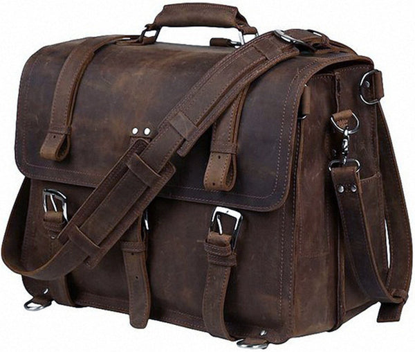DEEPKEE original nubuck handmade full-grain genuine leather cowhide bag VINTAGE LEATHER BRIEFCASE LAPTOP BAG M086#