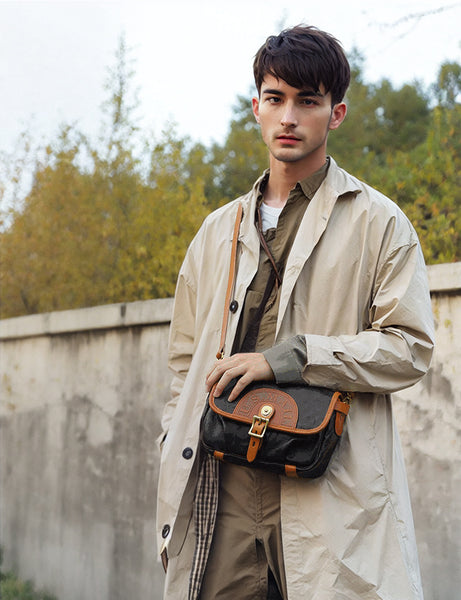 DEEPKEE original nubuck handmade full-grain genuine leather cowhide bag Literary Style Pleated, Vintage Messenger Bag No.190670