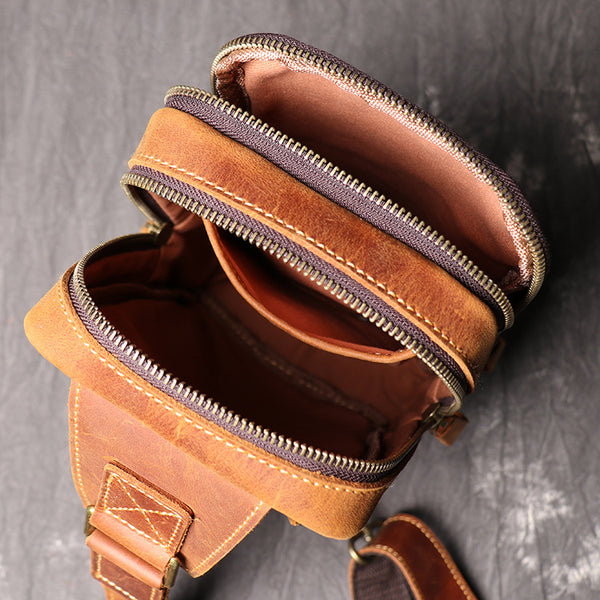 DEEPKEE original nubuck handmade full-grain genuine leather cowhide bag DEEPKEE HANDMADE Best Leather One shoulder Sling Pack #1078