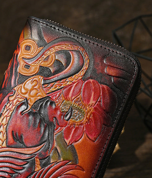 DEEPKEE original nubuck handmade full-grain genuine leather cowhide bag Deepkee Leather Carving Craft Wallet #YD-104