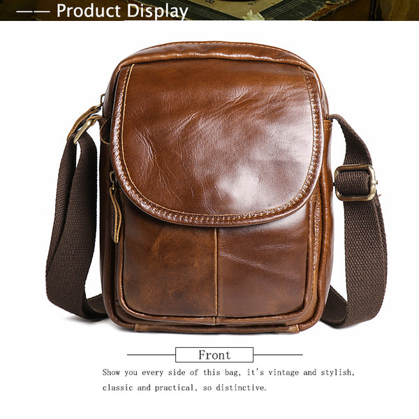 DEEPKEE original nubuck handmade full-grain genuine leather cowhide bag The Coarse Compact Vintage Leather Crossbody Bag #632-1