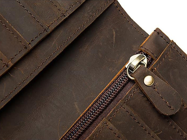 DEEPKEE original nubuck handmade full-grain genuine leather cowhide bag Deepkee Leather Chain Bifold Wallet 8810