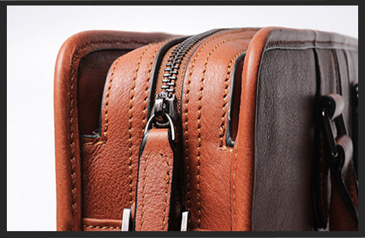 DEEPKEE original nubuck handmade full-grain genuine leather cowhide bag Vegetable Tanned Cowhide Leather Briefcase for laptop No.30046