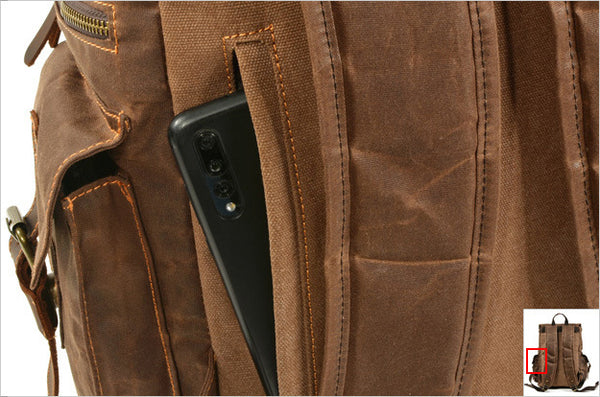 DEEPKEE original nubuck handmade full-grain genuine leather cowhide bag Waxed Canvas Travel Hiking Backpack # 9504