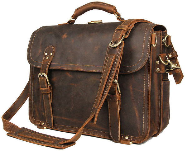 DEEPKEE original nubuck handmade full-grain genuine leather cowhide bag WILD CRAZY HORSE COWHIDE LEATHER BRIEFCASE #7370R