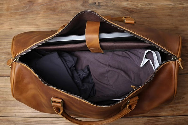 DEEPKEE original nubuck handmade full-grain genuine leather cowhide bag Wesley Crazy Horse Skin Large Travel Bag No.30181