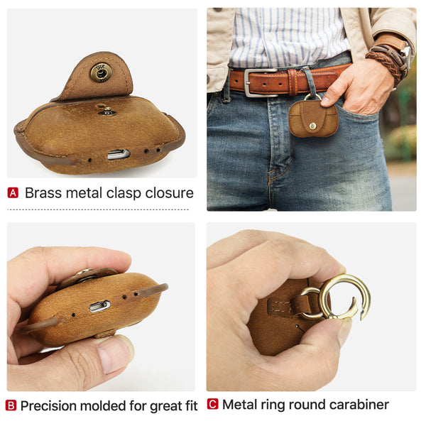 DEEPKEE original nubuck handmade full-grain genuine leather cowhide bag Personalized Leather AirPods Pro Case Custom Leather 1/2 AirPods Case Airpod Case Cover