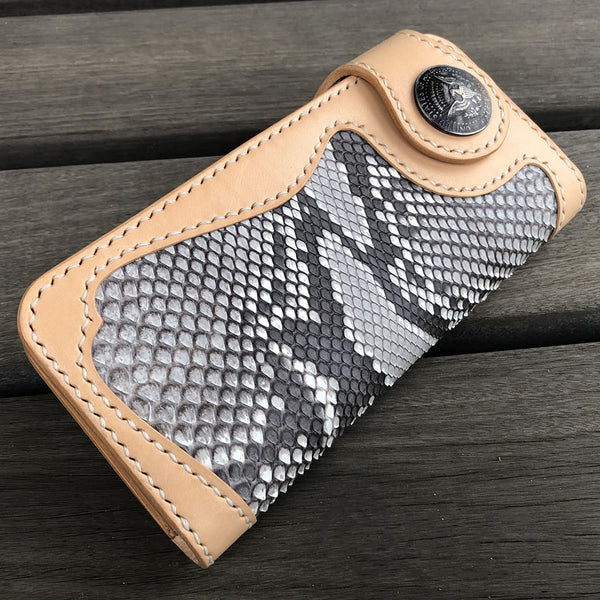 DEEPKEE original nubuck handmade full-grain genuine leather cowhide bag DEEPKEE Handmade Python Leather Bifold Wallet #59895