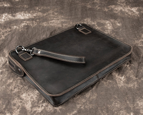 DEEPKEE original nubuck handmade full-grain genuine leather cowhide bag Classy Leather Mens Work Wirstlet Cluch Messenger Bag For Men #100072