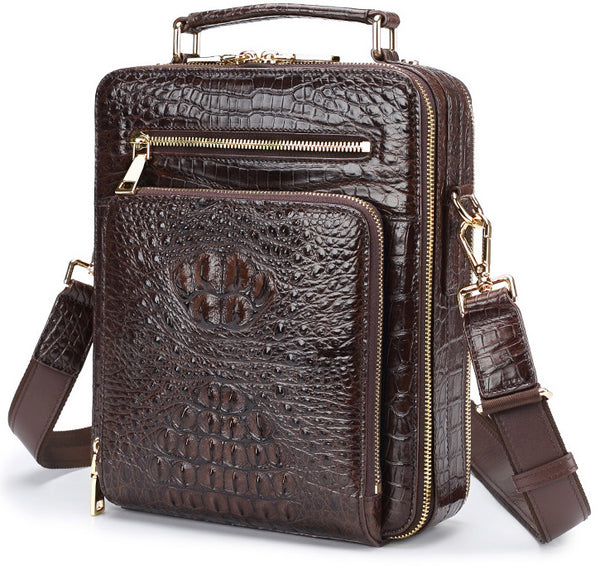 DEEPKEE original nubuck handmade full-grain genuine leather cowhide bag Handmade Leather Men's shoulder bag light luxury crocodile leather men's bag #1075