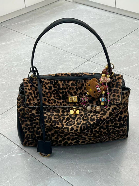 DEEPKEE original nubuck handmade full-grain genuine leather cowhide bag 豹紋 馬毛配牛皮 怠惰托特包 MN082702號