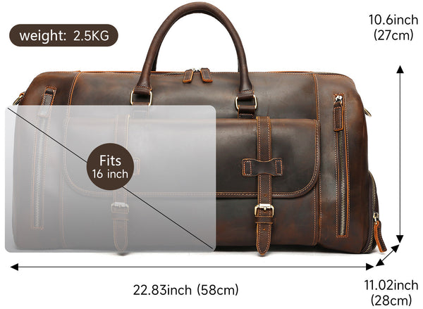 DEEPKEE original nubuck handmade full-grain genuine leather cowhide bag The Borsone Duffel Bag #1125