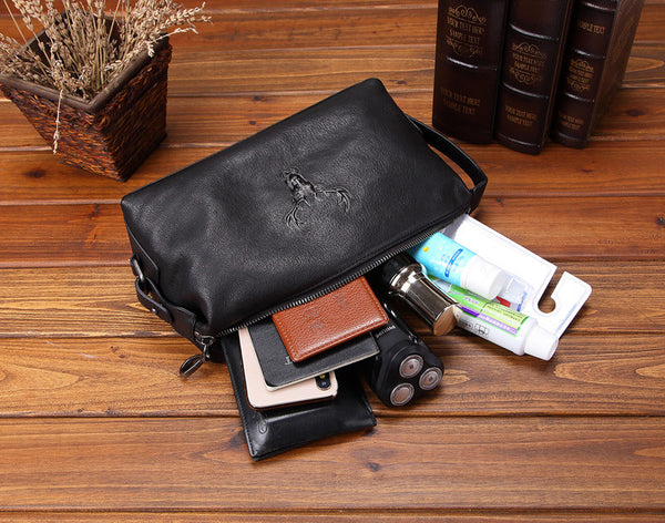 DEEPKEE original nubuck handmade full-grain genuine leather cowhide bag Cool Brown Black Coffee Leather Clutch Bag Purse Business Handbag #8185