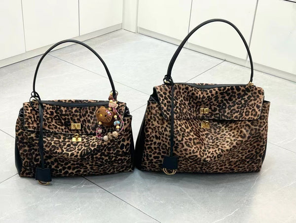 DEEPKEE original nubuck handmade full-grain genuine leather cowhide bag 豹紋 馬毛配牛皮 怠惰托特包 MN082702號