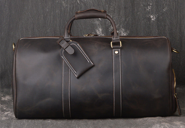 DEEPKEE original nubuck handmade full-grain genuine leather cowhide bag DEEPKEE LEATHER | The Dagny Weekender, Large Leather Duffle Bag No.30009