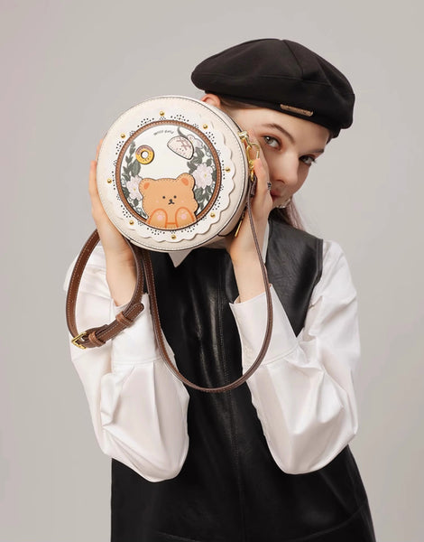 DEEPKEE original nubuck handmade full-grain genuine leather cowhide bag DEEPKEE HANDMADE LEATHER Miss Gail Luxury OOTD Round Crossbody Bag #G1144