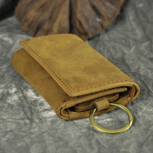 DEEPKEE original nubuck handmade full-grain genuine leather cowhide bag DEEPKEE Handmade Leather Trifold Key Wallet #KZ230