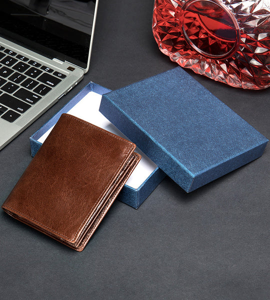 DEEPKEE original nubuck handmade full-grain genuine leather cowhide bag Deepkee Leather Durable Full-grain Cowhide Bifold Wallet #7333