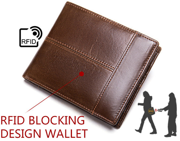 DEEPKEE original nubuck handmade full-grain genuine leather cowhide bag BIFOLD COMPACT WALLET NO.8064