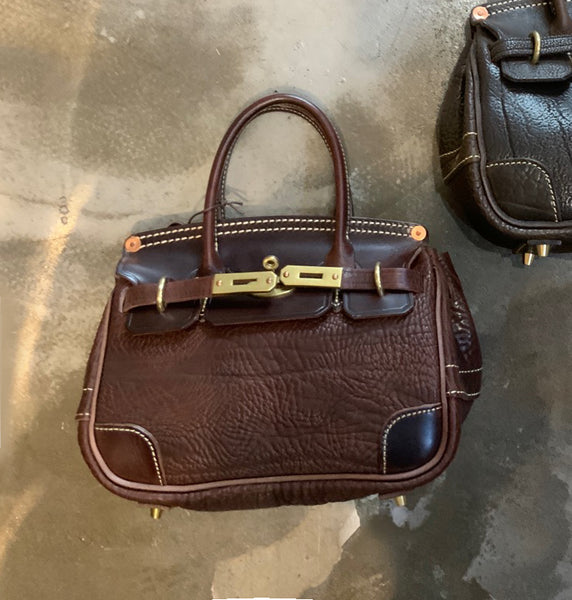 DEEPKEE original nubuck handmade full-grain genuine leather cowhide bag Shrunk Grain Cowhide Replic Faux Birkin 25 Bag #EOL-4494